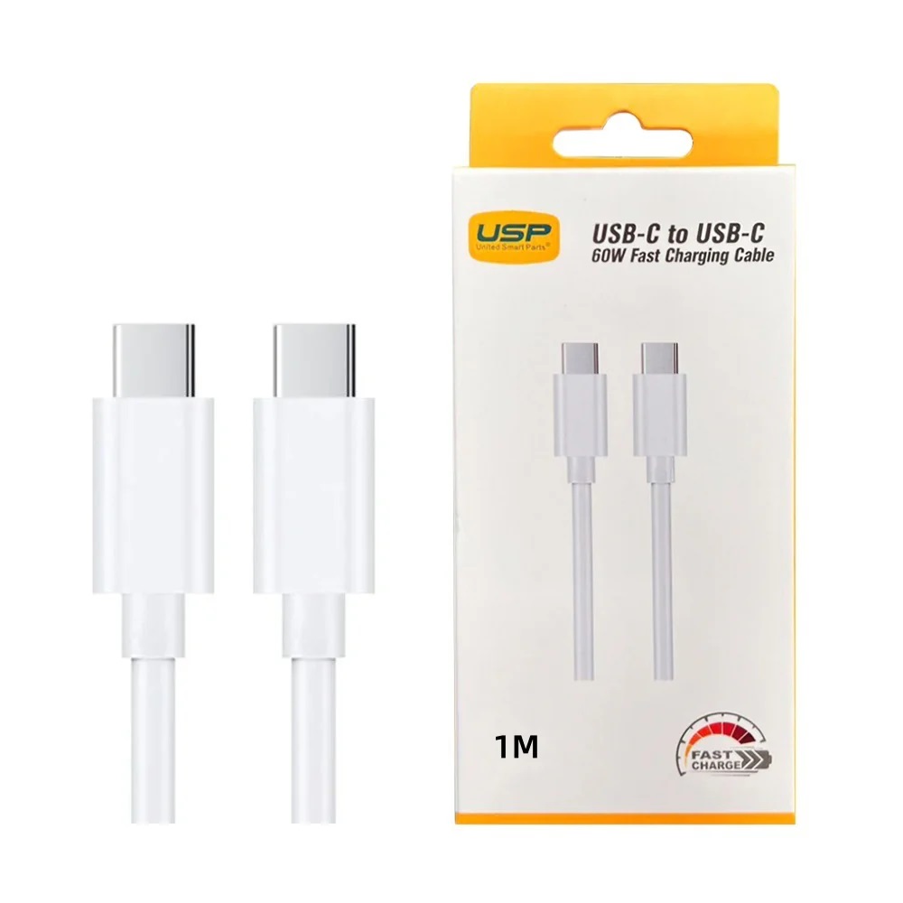 USP USB-C to USB-C 60W Fast Charging Mini Cable 1M - Durable, Anti-Knot, Compatible with Samsung Galaxy, Apple iPad, MacBook, Google Pixel