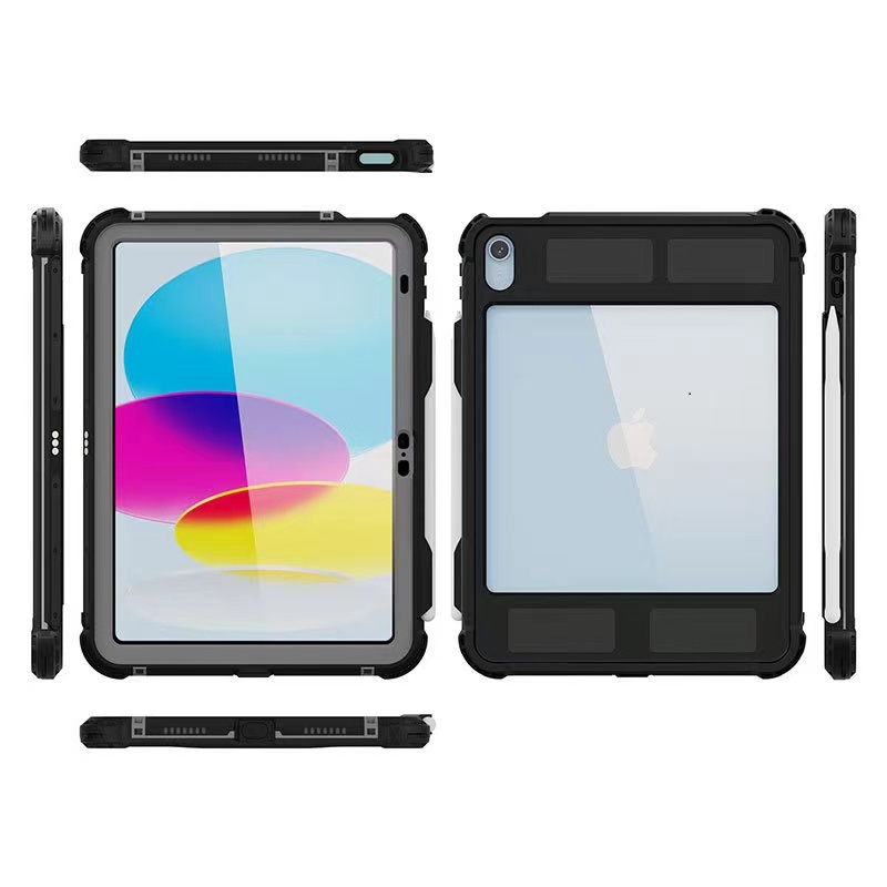 USP Waterproof Case for Apple iPad 11th Gen (11.0") & 10th Gen (10.9") with Smart Control Keyboard, 360° Rotatable Holder, Dustproof, Snowproof - Black/Grey