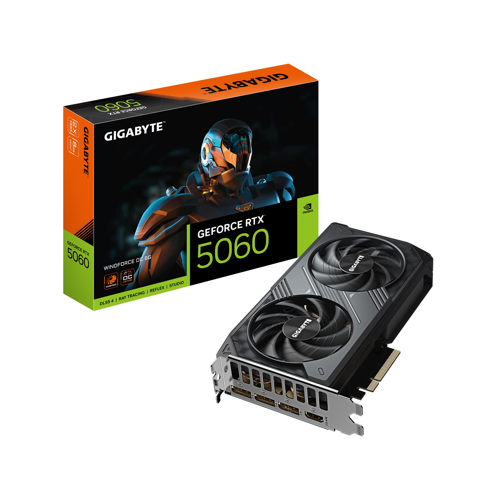 GIGABYTE GeForce RTX 5060 WINDFORCE OC 8G Graphics Card – 2512 MHz, 8GB GDDR7 128-bit, PCI-E 5.0, 450W PSU, DisplayPort 2.1b x3, HDMI 2.1b x1