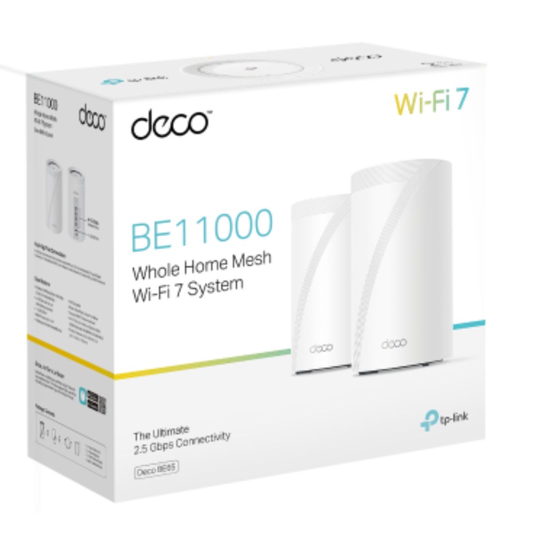 TP-Link Deco BE65 (2-Pack) BE11000 Tri-Band Wi-Fi 7 Mesh System with 4x 2.5 Gbps Ports, Multi-Link Operation & HomeShield Security