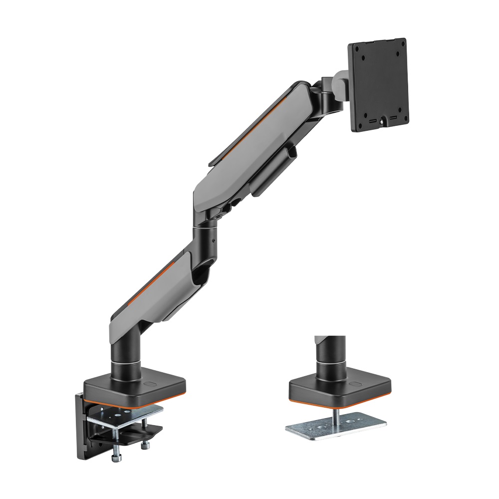 Brateck Heavy-Duty Single Gaming Monitor Arm for 17-49 Inch Curved & Flat Screens, Supports Up to 20KG, VESA 75x75 & 100x100, Clamp & Grommet Mount