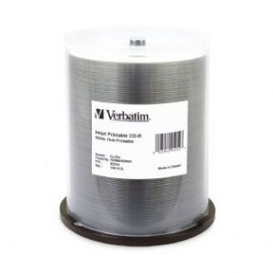 Verbatim 100-Pack CD-R 700MB 52X White Inkjet Printable Discs for Full-Surface Edge-to-Edge Printing