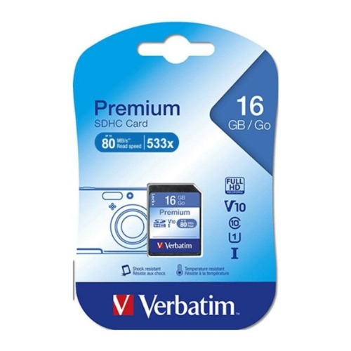 Verbatim 16GB SDHC Memory Card Class 10 Up to 45MB/s 300X Read Speed Waterproof Storage