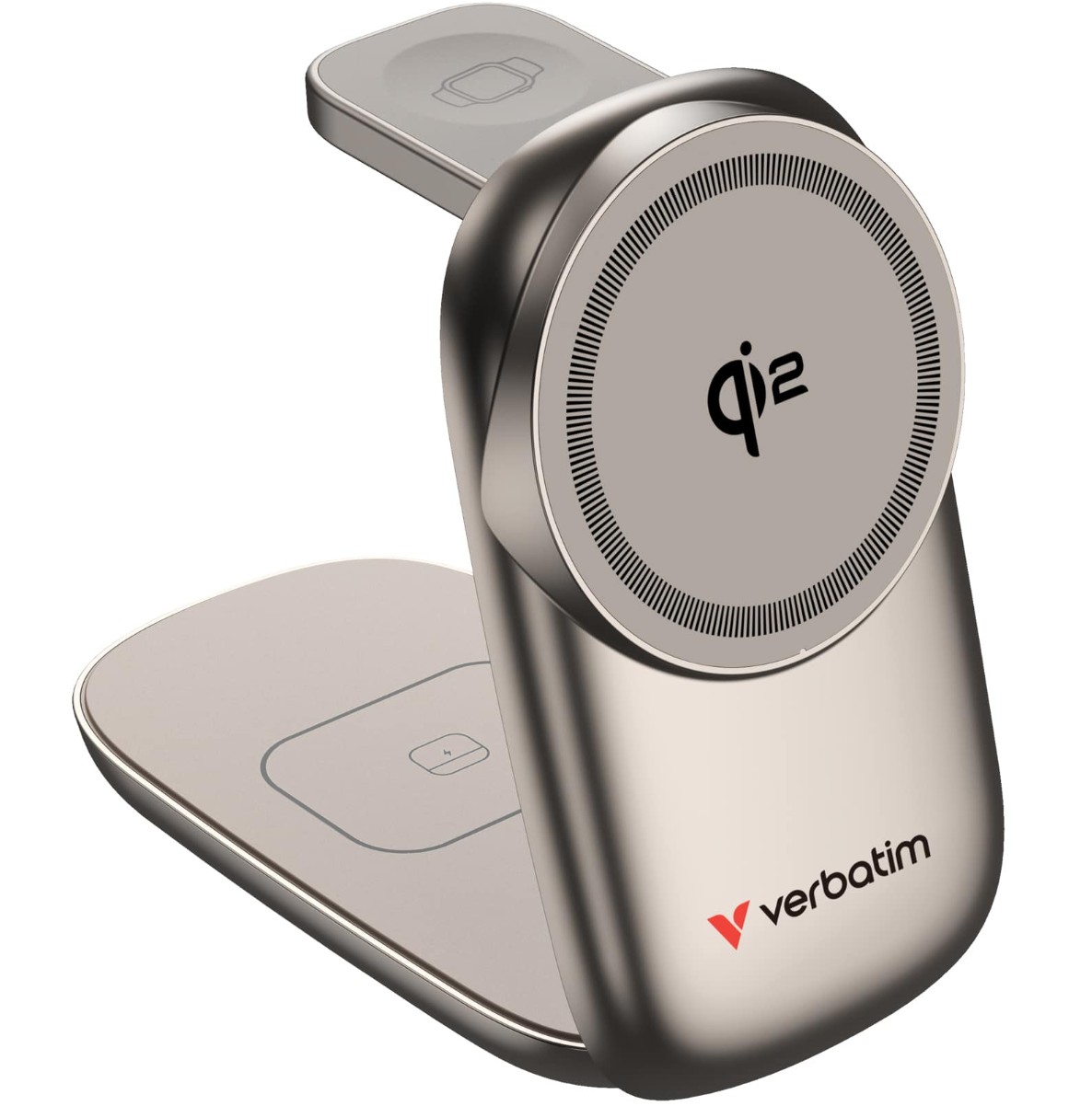 Verbatim 3-in-1 Qi2 Wireless Docking Station – Fast Wireless Charger for Phone, Watch & Earbuds, Foldable & Portable, 22.5W Total Output