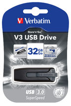 Verbatim 32GB Store 'n' Go V3 USB 3.2 Gen 1 Flash Drive Gray - Retractable, Cap-less USB 3.0 Memory Stick