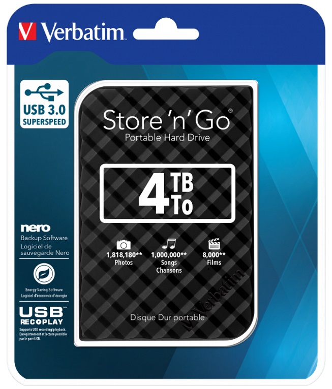 Verbatim 4TB 2.5" Portable USB 3.2 Gen 1 External Hard Drive - High Capacity, Grid Design, USB 3.0 Compatible
