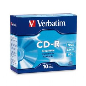 Verbatim CD-R 700MB 80min 52x Speed 10-Pack Slim Case - High-Speed Recordable Discs with Marker-Friendly Surface
