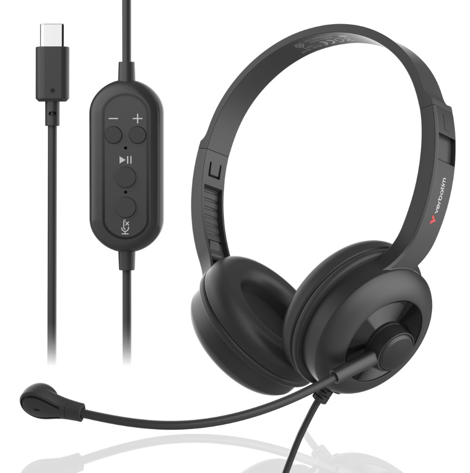 Verbatim ClaritySound USB-C Headset with Noise-Cancelling Mic and On-Ear Comfort for Office & Education