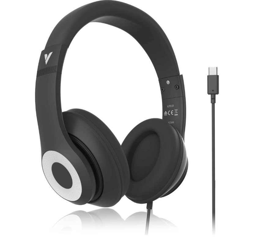 Verbatim Classic USB-C Headset with Mic - Stereo Sound, Comfortable Padded Ear Cups, Inline Controls, 1.2m Cable - Black