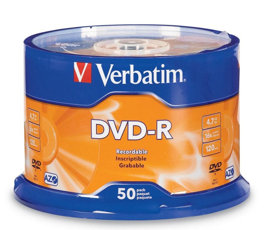 Verbatim DVD-R 4.7GB 16X Recordable Discs 50-Pack Spindle - High Performance AZO Dye, Compatible with DVD-R Drives & Players