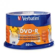 Verbatim DVD-R 4.7GB 16X White InkJet Printable Discs 50-Pack Spindle - High Quality Archival Media