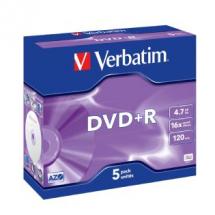 Verbatim DVD+R 16X 4.7GB 5-Pack Jewel Case - High-Speed Optical Discs for Data and Video Recording