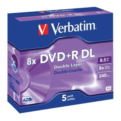 Verbatim DVD+R DL 8.5GB 25-Pack White Wide Inkjet Printable Discs 8x Speed