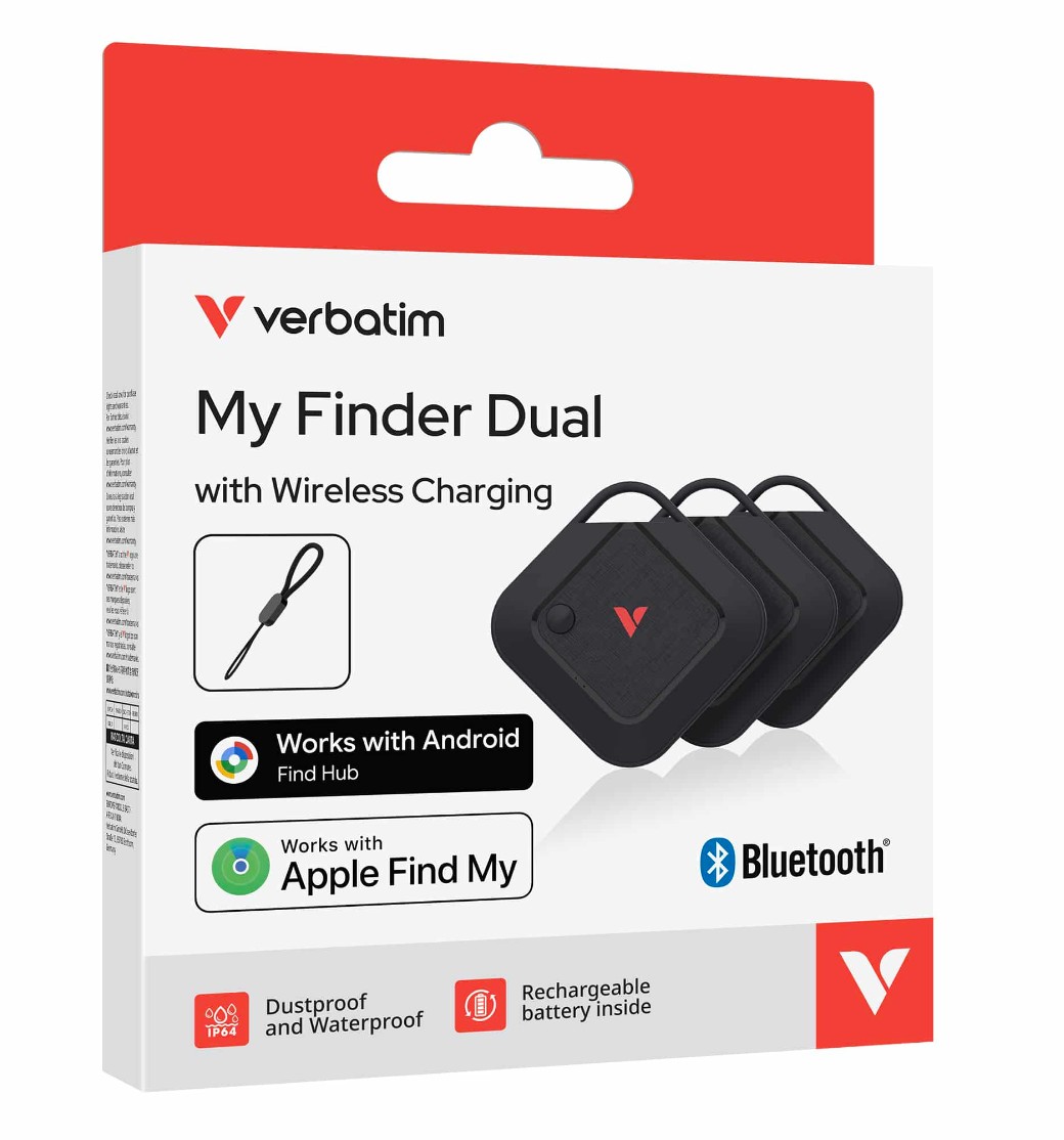 Verbatim My Finder Dual Channel Wireless Charging Tracker 3 Pack - Black, Qi Wireless, Apple & Google Compatible