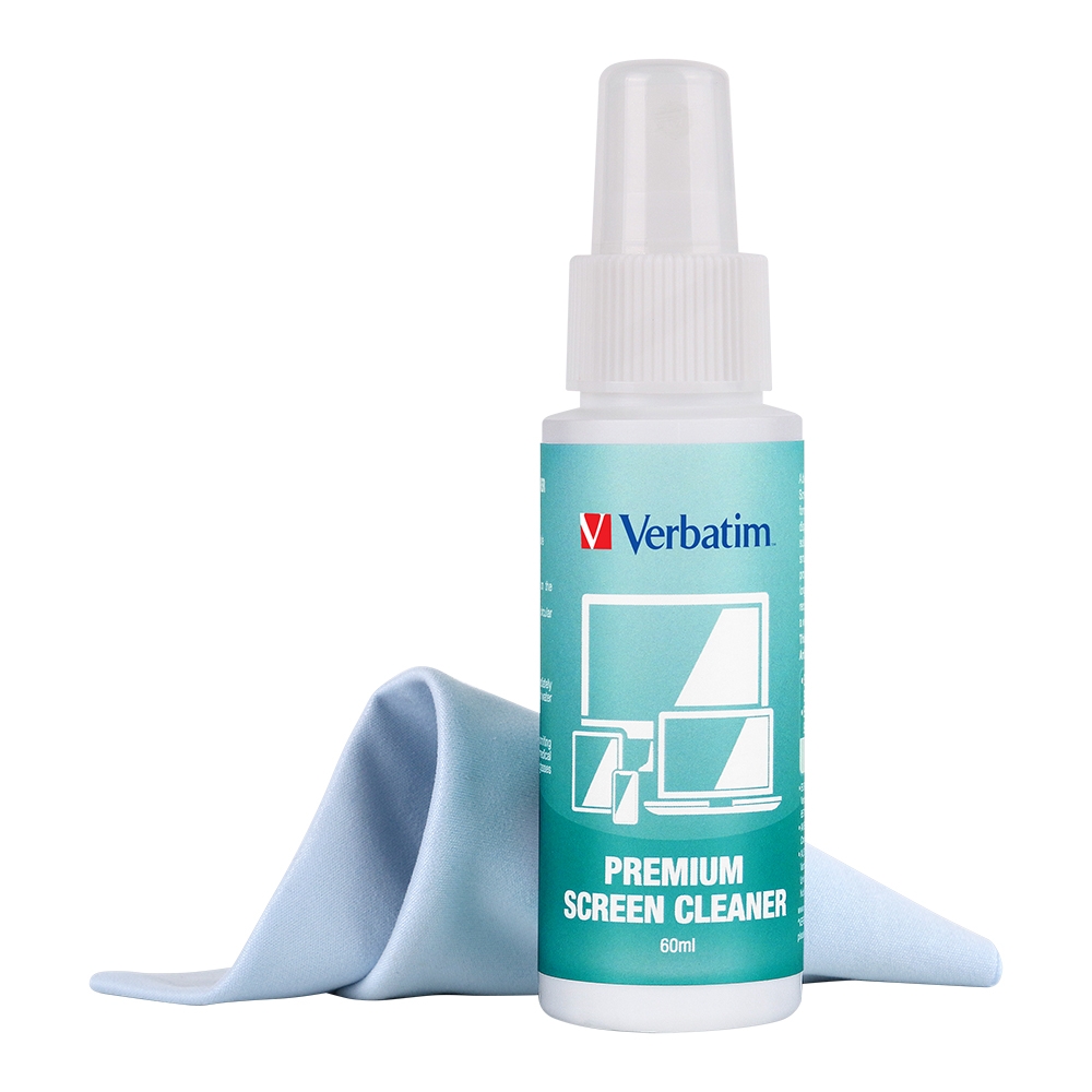 Verbatim Premium Screen Cleaning Kit 60ml - Anti-Static, Alcohol-Free Spray with Microfiber Cloth for Laptop, Phone, Tablet, Monitors