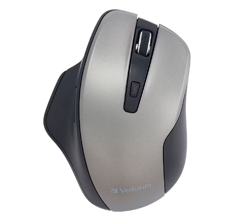 Verbatim Silent Ergonomic Wireless LED Mouse Graphite – Silent Click, Adjustable DPI 800-1600, 2.4GHz Wireless, Blue LED, USB-A Nano Receiver