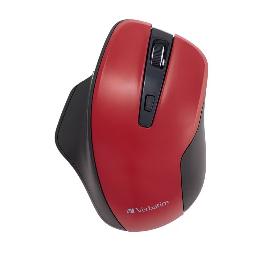 Verbatim Silent Ergonomic Wireless LED Mouse Red - Silent Tech, Adjustable DPI, 2.4 GHz Wireless, Blue LED Optical