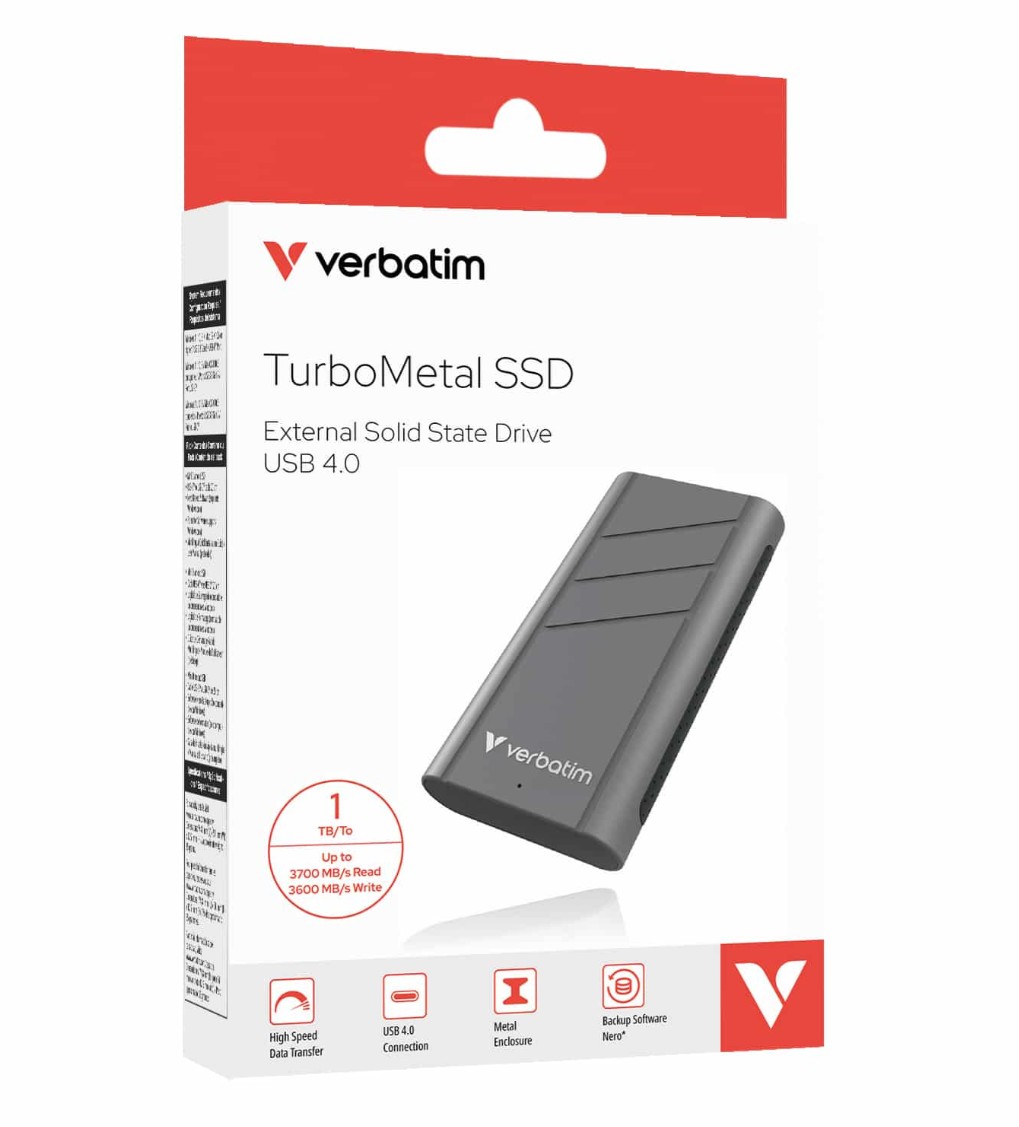 Verbatim TurboMetal SSD USB4 1TB High-Speed External SSD with USB-C, up to 3700MB/s Read & 3600MB/s Write, Metal Enclosure & Cooling Fan