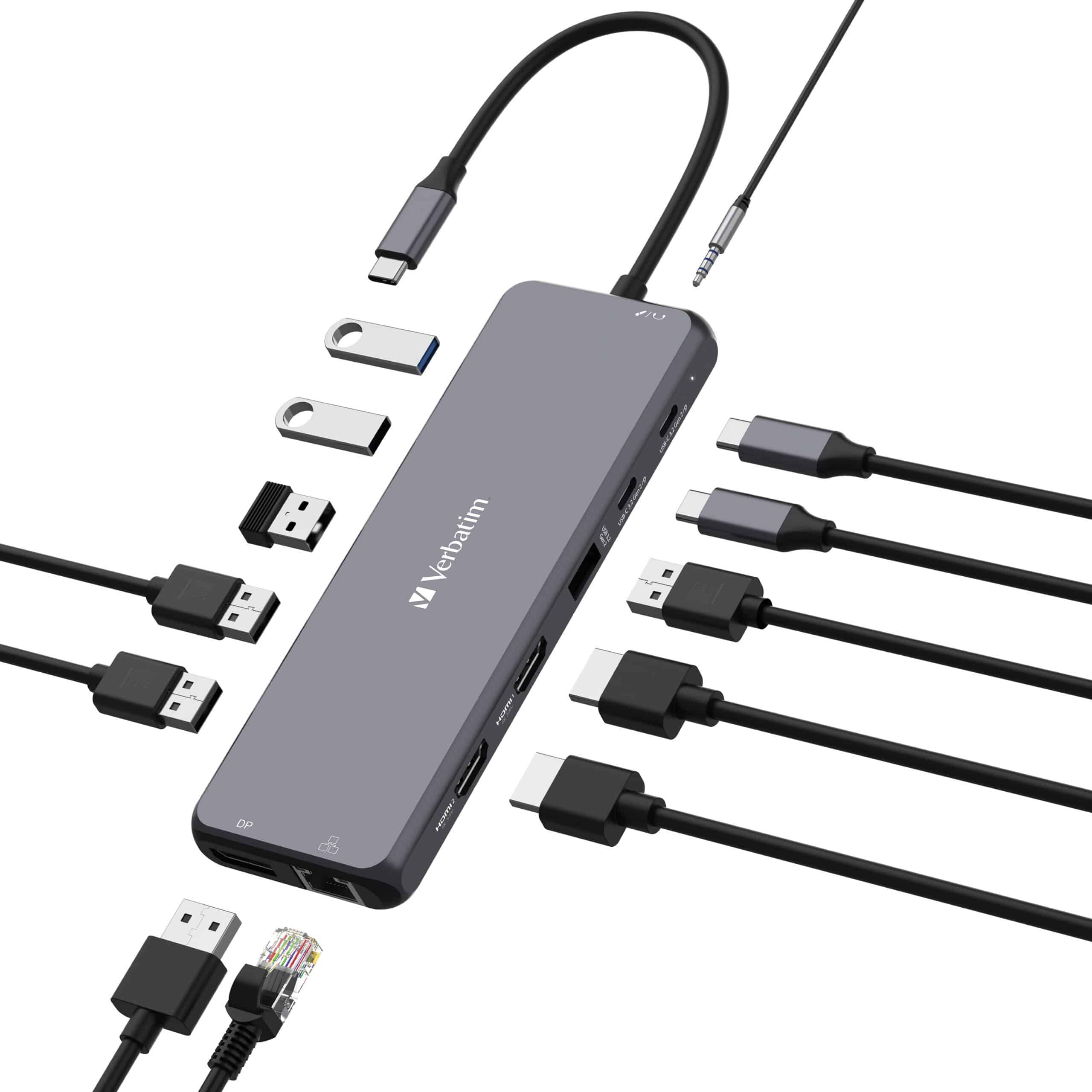 Verbatim USB-C Pro Multiport Hub 13-Port – Dual HDMI 8K, DisplayPort, Gigabit Ethernet, USB 3.2 Gen 1 & 2, Audio, Dual USB-C PD 85W Pass-Through Charging