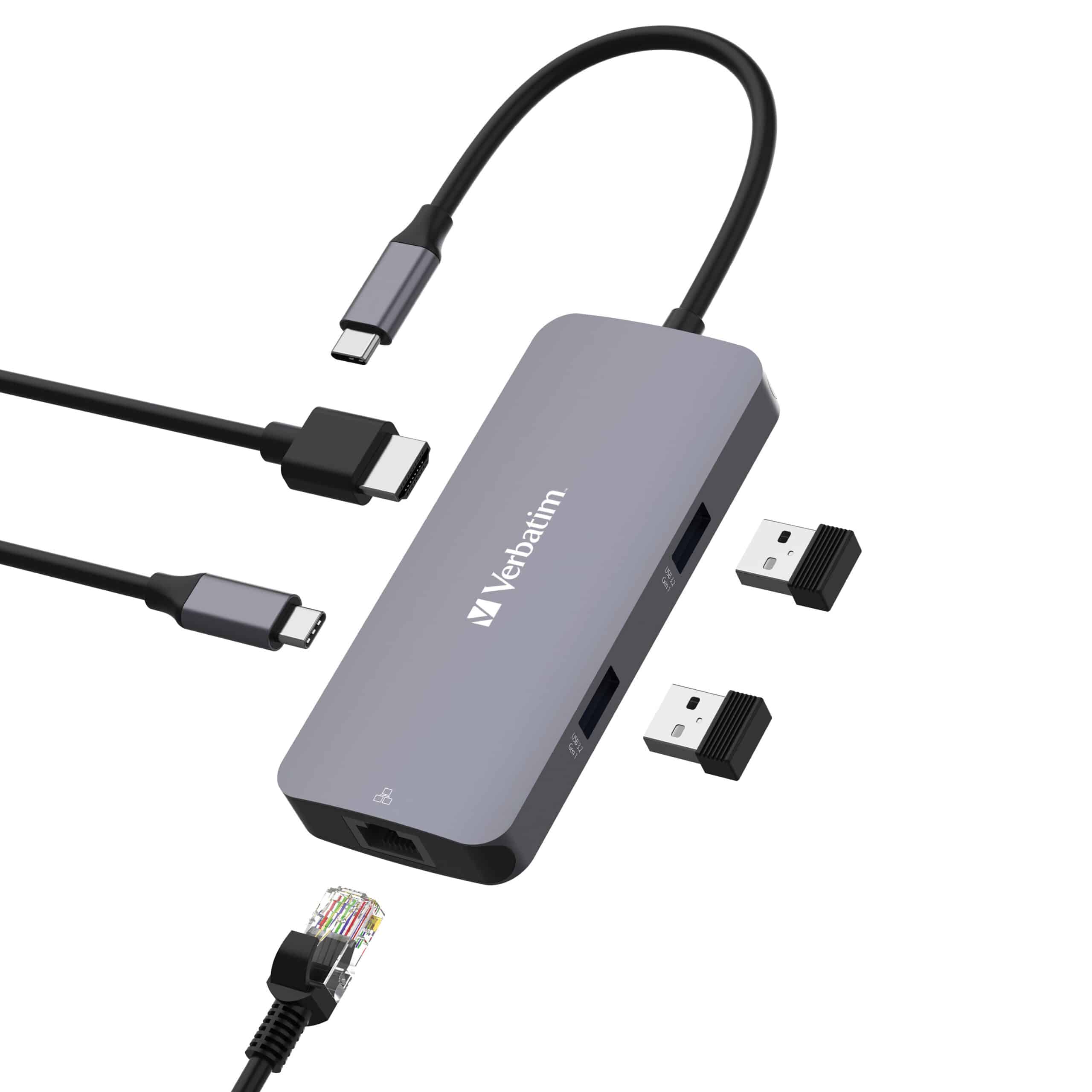 Verbatim USB-C Pro Multiport Hub 5 Port with 4K HDMI, Gigabit RJ45, Dual USB-A 3.2 Gen1, USB-C PD Charging, Ultra Portable
