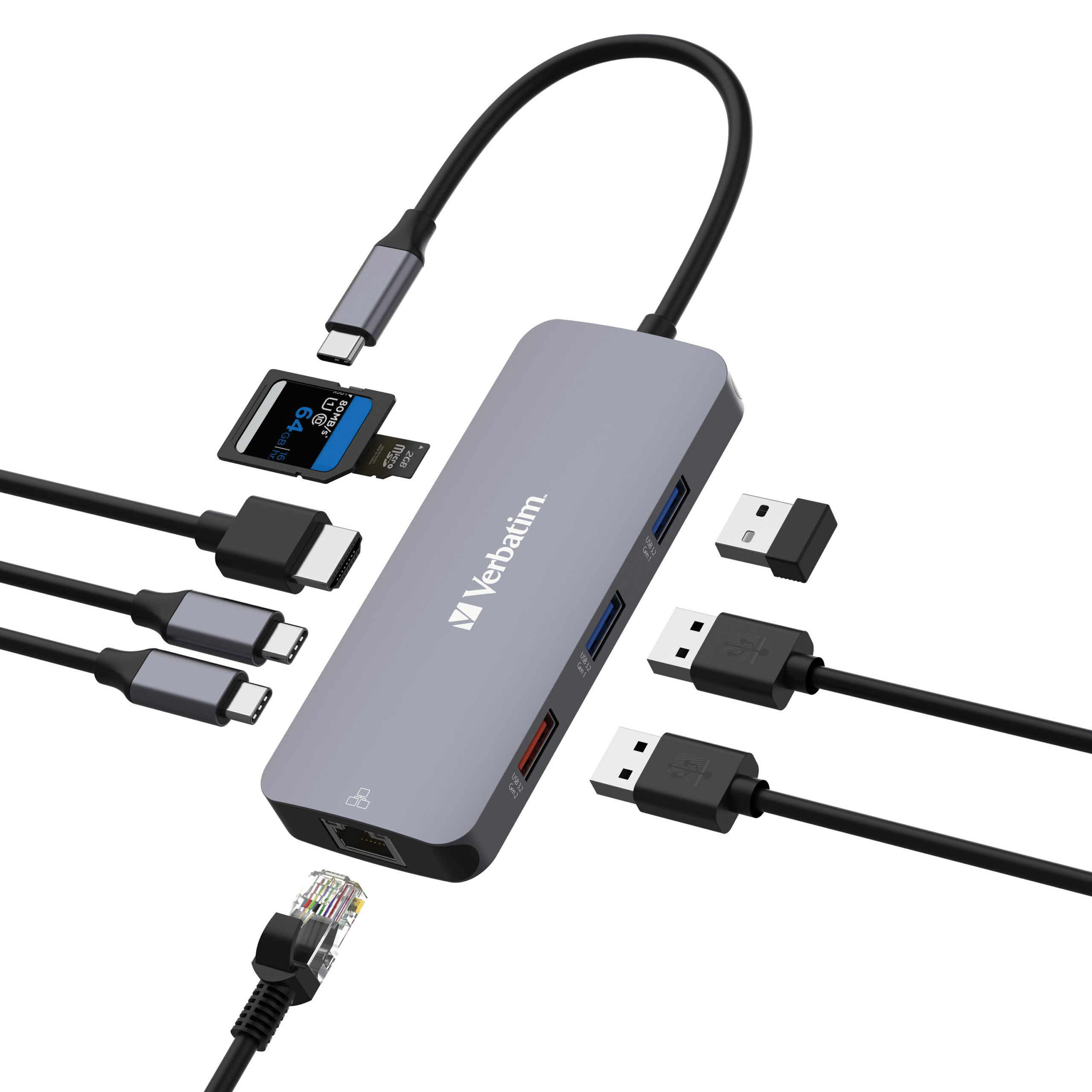 Verbatim USB-C Pro Multiport Hub 9 Ports with 4K HDMI, Gigabit Ethernet, USB 3.2 Gen2 & SD Card Slots
