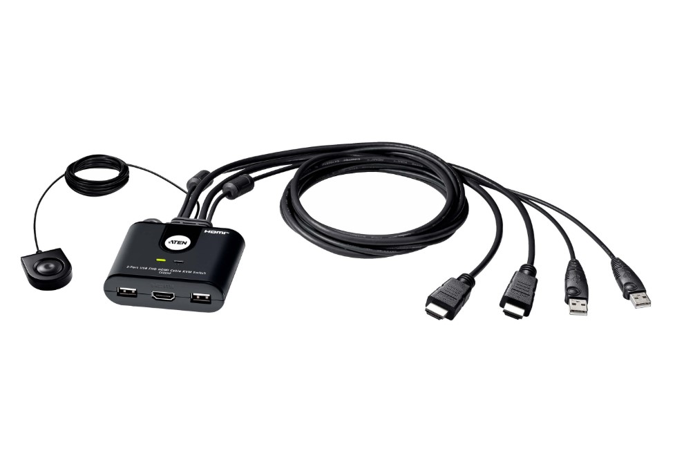 ATEN CS22HF 2-Port USB Full HD HDMI Cable KVM Switch with Remote Port Selector and USB Peripheral Sharing