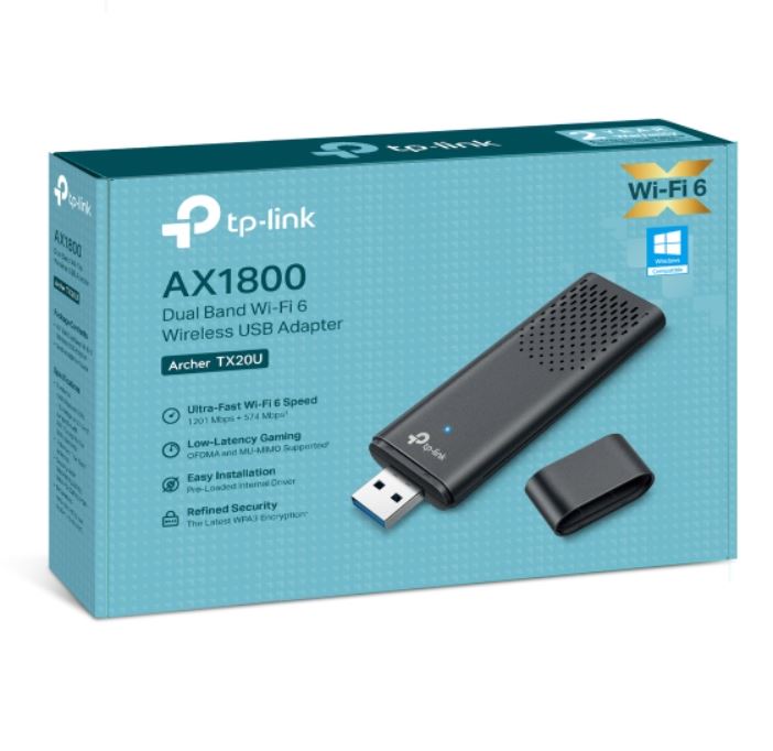 TP-Link Archer TX20U AX1800 Dual Band Wi-Fi 6 USB Adapter - 1201 Mbps @5GHz & 574 Mbps @2.4GHz, MU-MIMO, OFDMA, WPA3 Security, USB 3.0