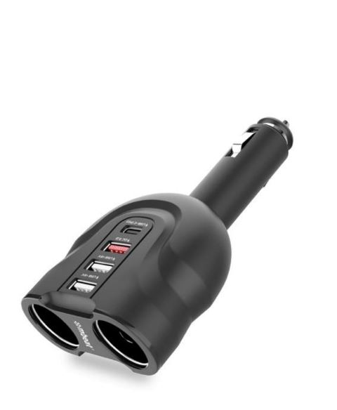 mbeat Gorilla Power 4-Port USB-C PD & QC3.0 Car Charger with Cigarette Lighter Splitter - 90° Swivel, Overheat Protection, 12-24V Input