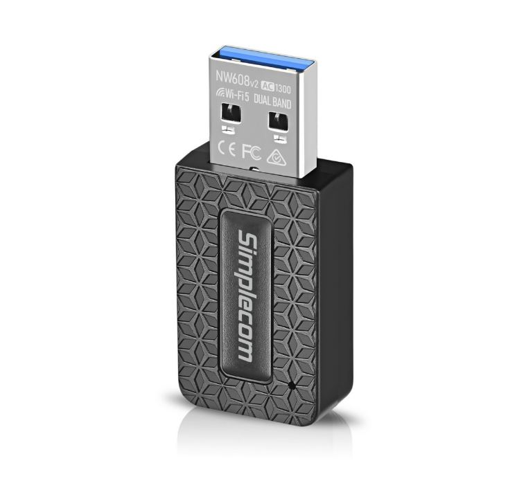 Simplecom NW608v2 WiFi 5 AC1300 Dual-Band USB 3.0 Wireless Adapter – Compact High-Speed 867Mbps 5GHz & 400Mbps 2.4GHz