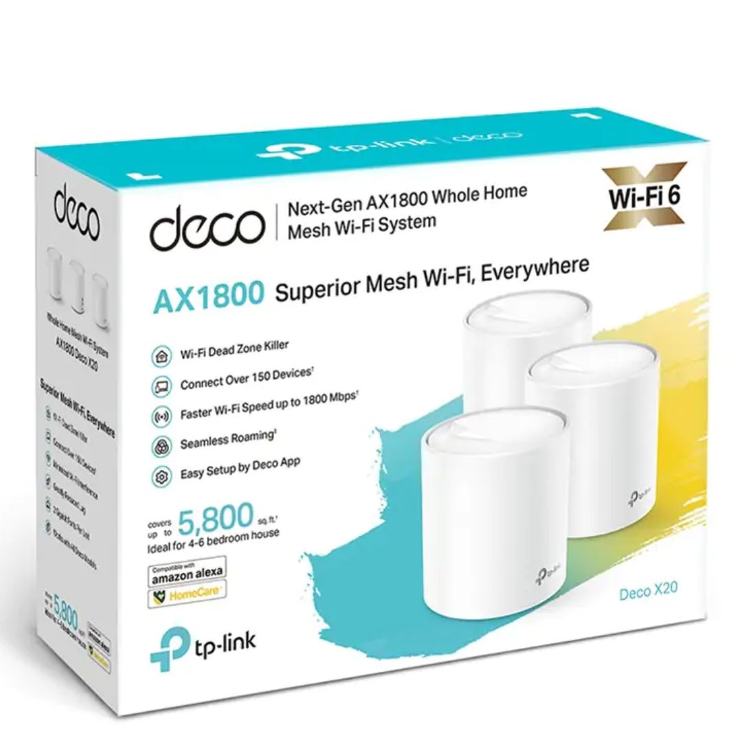 TP-Link Deco X20 (3-Pack) AX1800 Whole Home Mesh Wi-Fi 6 System – Up to 530 sqm Coverage, 1201 Mbps @ 5GHz, 574 Mbps @ 2.4 GHz, OFDMA & MU-MIMO