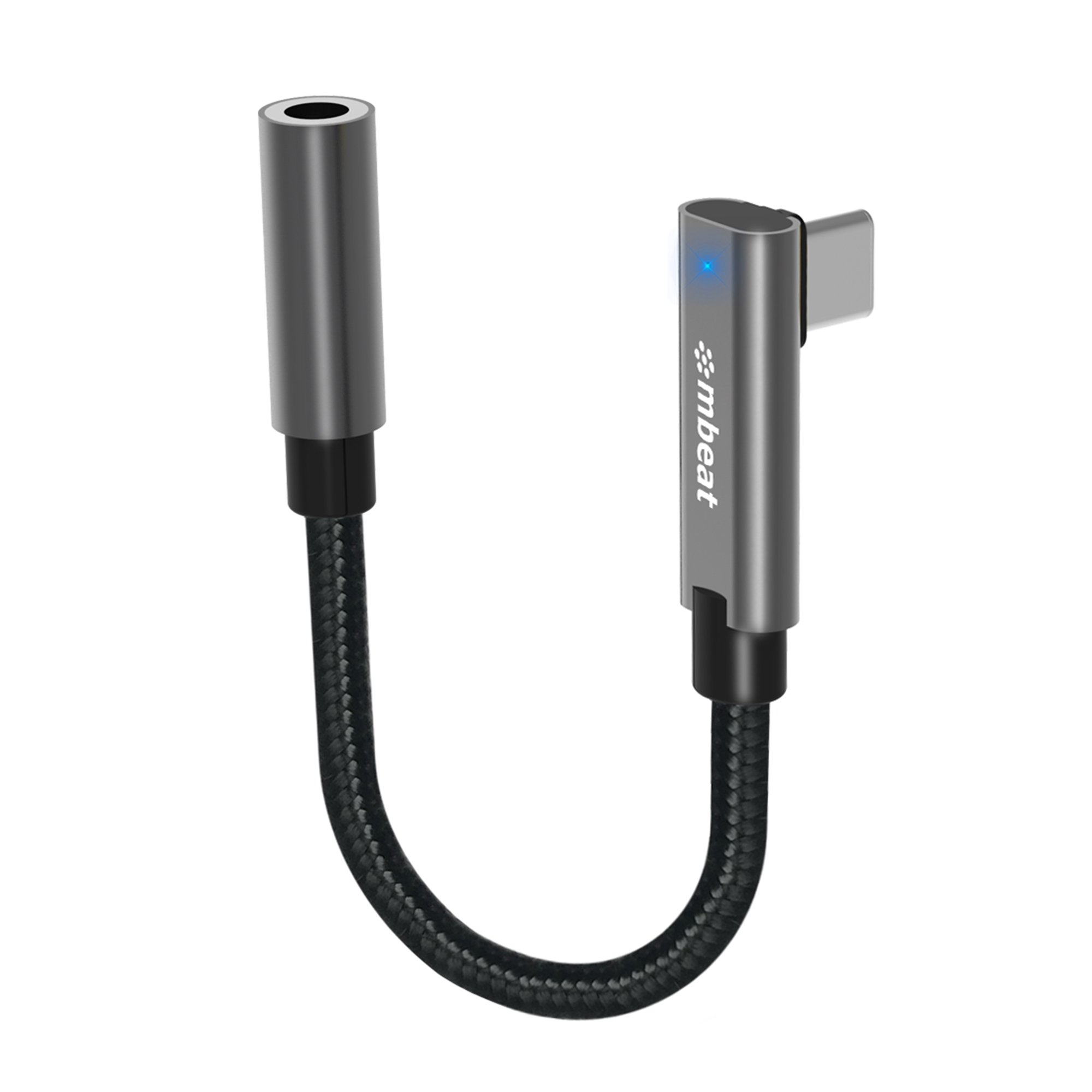 mbeat Elite USB-C to 3.5mm Audio Adapter with Built-in DAC, Space Grey, Secure 90° Pin, 15cm Cable for USB-C Laptops, Smartphones & Tablets