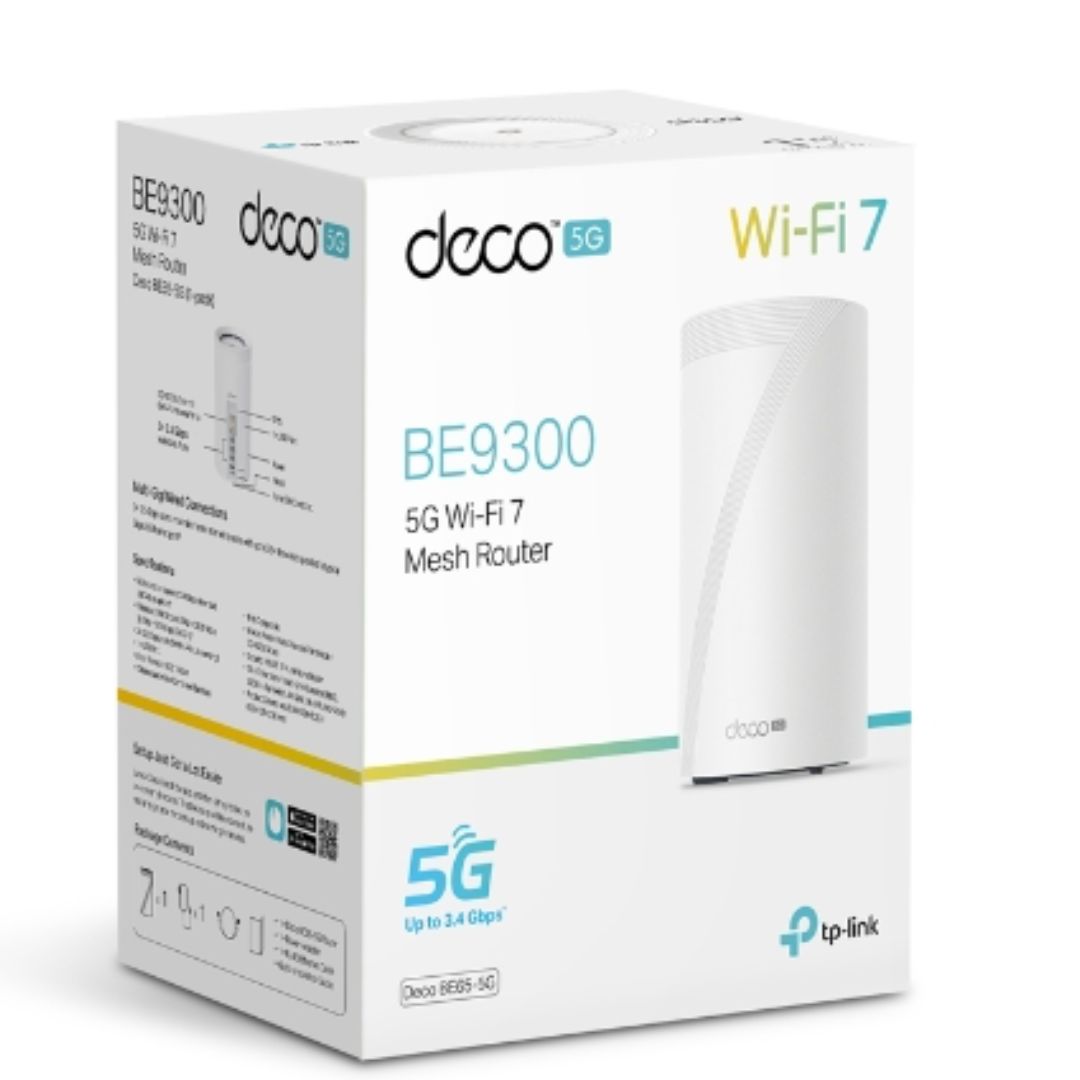 TP-Link Deco BE65-5G Tri-Band Wi-Fi 7 Gateway with Integrated 5G Modem, 9.2 Gbps, 3x 2.5 Gbps LAN Ports, Mesh WiFi System
