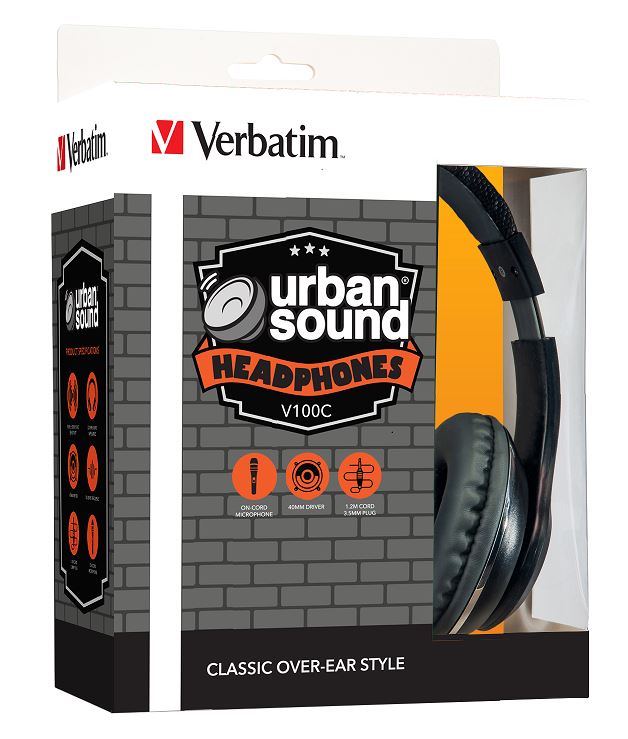 Verbatim Stereo Headphone Classic Black - Over-Ear Design with 40mm Drivers, Inline Mic & 1.2m 3.5mm Gold-Plated Cable for Smartphones, Laptops & Desktops
