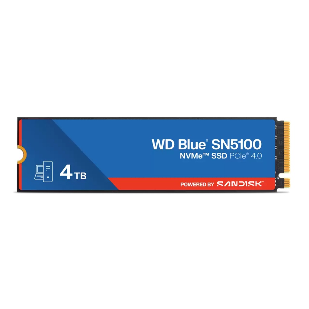 WD Blue SN5100 4TB M.2 2280 NVMe PCIe Gen4 SSD - 6900MB/s Read, 6700MB/s Write, 1200 TBW Endurance, 5-Year Warranty