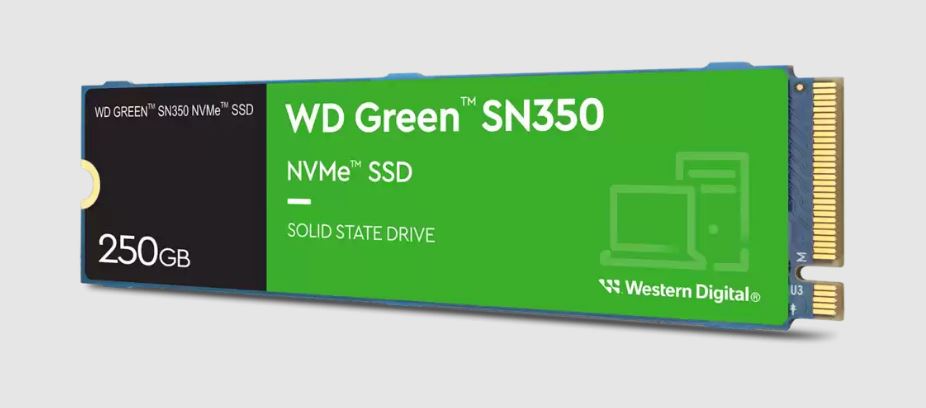 Western Digital WD Green SN350 250GB M.2 NVMe PCIe 3.0x4 SSD 2400MB/s Read, 1500MB/s Write, 40TBW Endurance