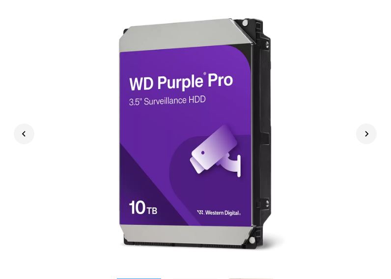 Western Digital WD Purple Pro 10TB 3.5\" Surveillance HDD 7200 RPM SATA 6 Gb/s 512MB Cache 550 TB/year AI-Ready (64 Cameras) 5-Year Warranty