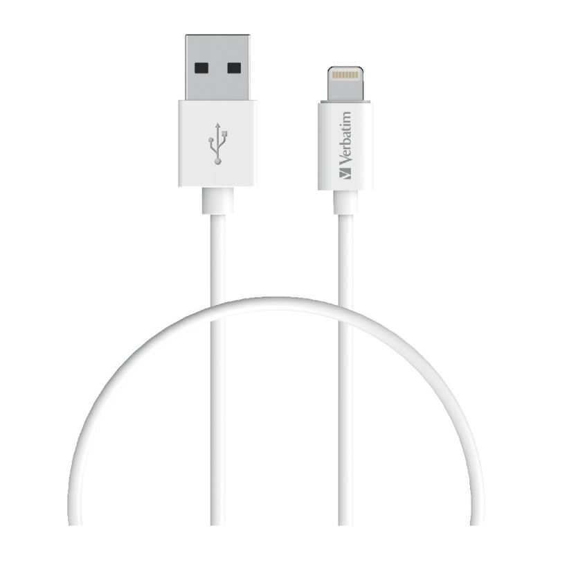 Verbatim 1m White Charge & Sync Lightning to USB A Cable - MFi Certified Fast Charging & Data Transfer