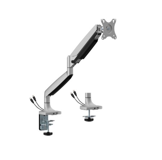 Brateck LDT82-C012UCE Heavy-Duty Mechanical Spring Single Monitor Arm with USB-A & USB-C Ports for 17" to 45" Monitors, Matte Silver
