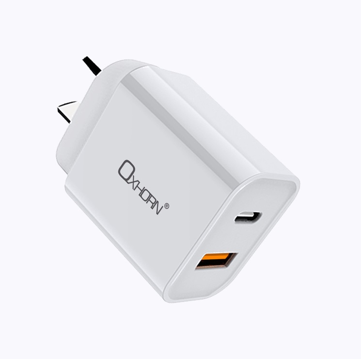 Oxhorn NB-PD20 Dual-Port 20W USB-C PD 3.0 & USB-A QC 3.0 Fast Charger - Compact & Certified