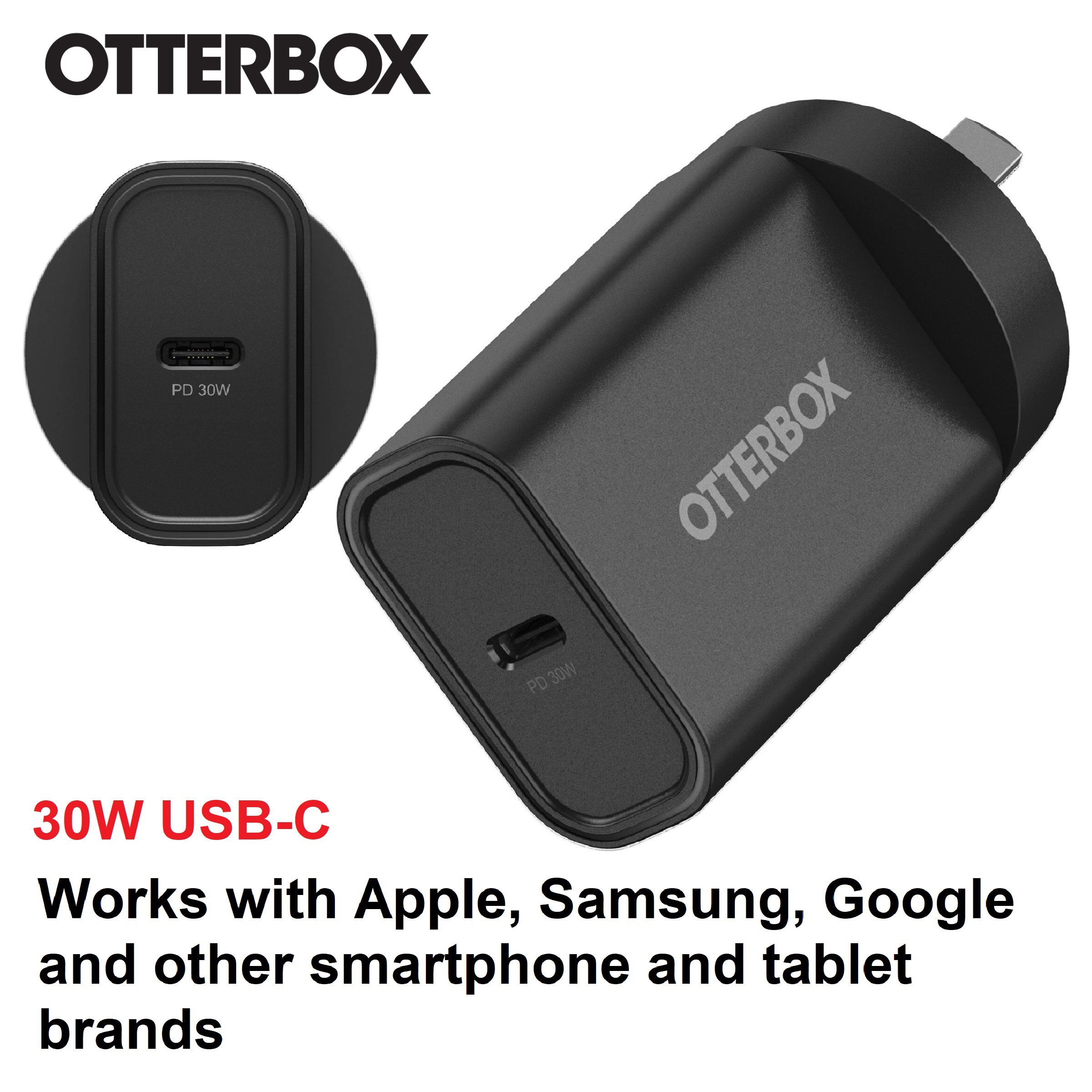 OtterBox 30W USB-C PD Fast Wall Charger - Compact, Durable, Safe Charging for Apple & More, Black (78-81351)