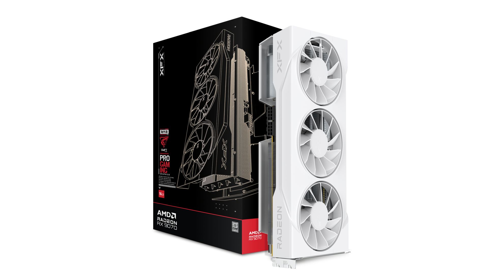 XFX Swift AMD Radeon RX 9070XT White Triple Fan Gaming Edition 16GB GDDR6 PCIe 5.0 GPU with 3x DisplayPort 2.1 & HDMI 2.1, Boost Clock 2970MHz