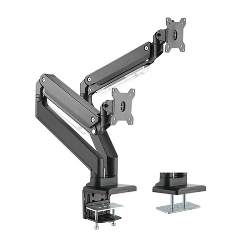 Brateck Dual Monitor Aluminum Gas Spring Arm for 17-35" Screens up to 15kg with VESA 75x75/100x100, Cable Management & Dual Mount