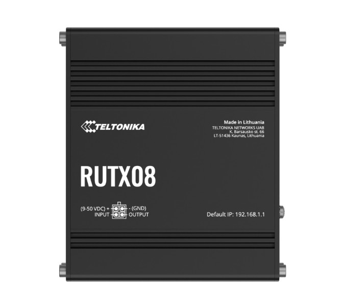 Teltonika RUTX08 Industrial Ethernet Router with Quad-Core ARM Cortex-A7 CPU, 256MB RAM, 4x Gigabit Ethernet Ports, VPN Support, Rugged Housing, PSU Included