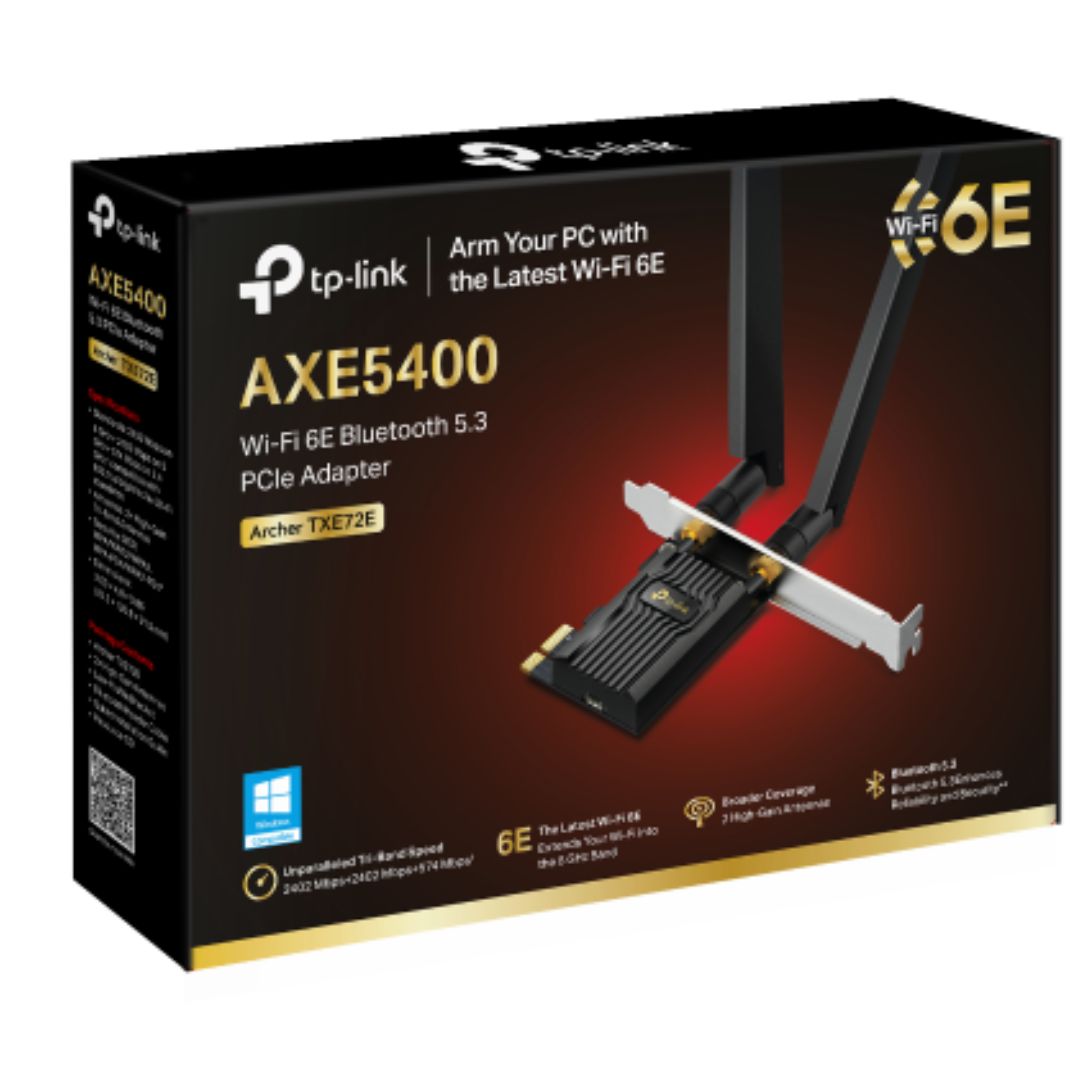 TP-Link Archer TXE72E AXE5400 Tri-Band Wi-Fi 6E Bluetooth 5.3 PCIe Adapter with 2402 Mbps on 6 GHz & 5 GHz, 574 Mbps on 2.4 GHz