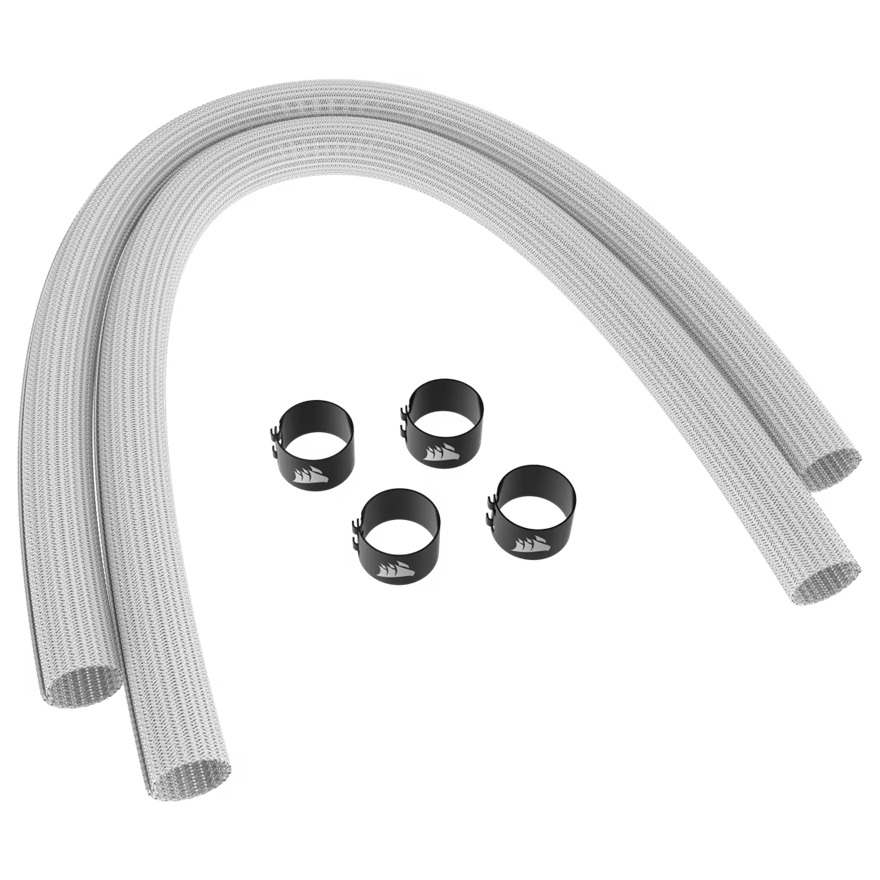 Corsair 400mm White Sleeving Kit for AIO CPU Coolers – Durable Paracord Tube Wrap with Steel End Caps, Two-Year Warranty