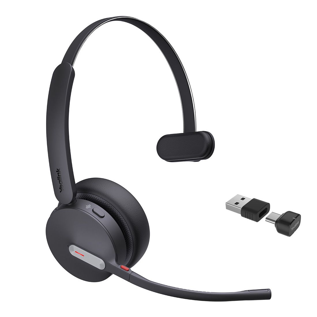 Yealink BH70 Bluetooth Wireless Mono Headset with 3-Mic Noise Cancellation, 35h Talk Time, BT51 USB Dongle & Type-A Adapter - UC & Microsoft Teams Certified
