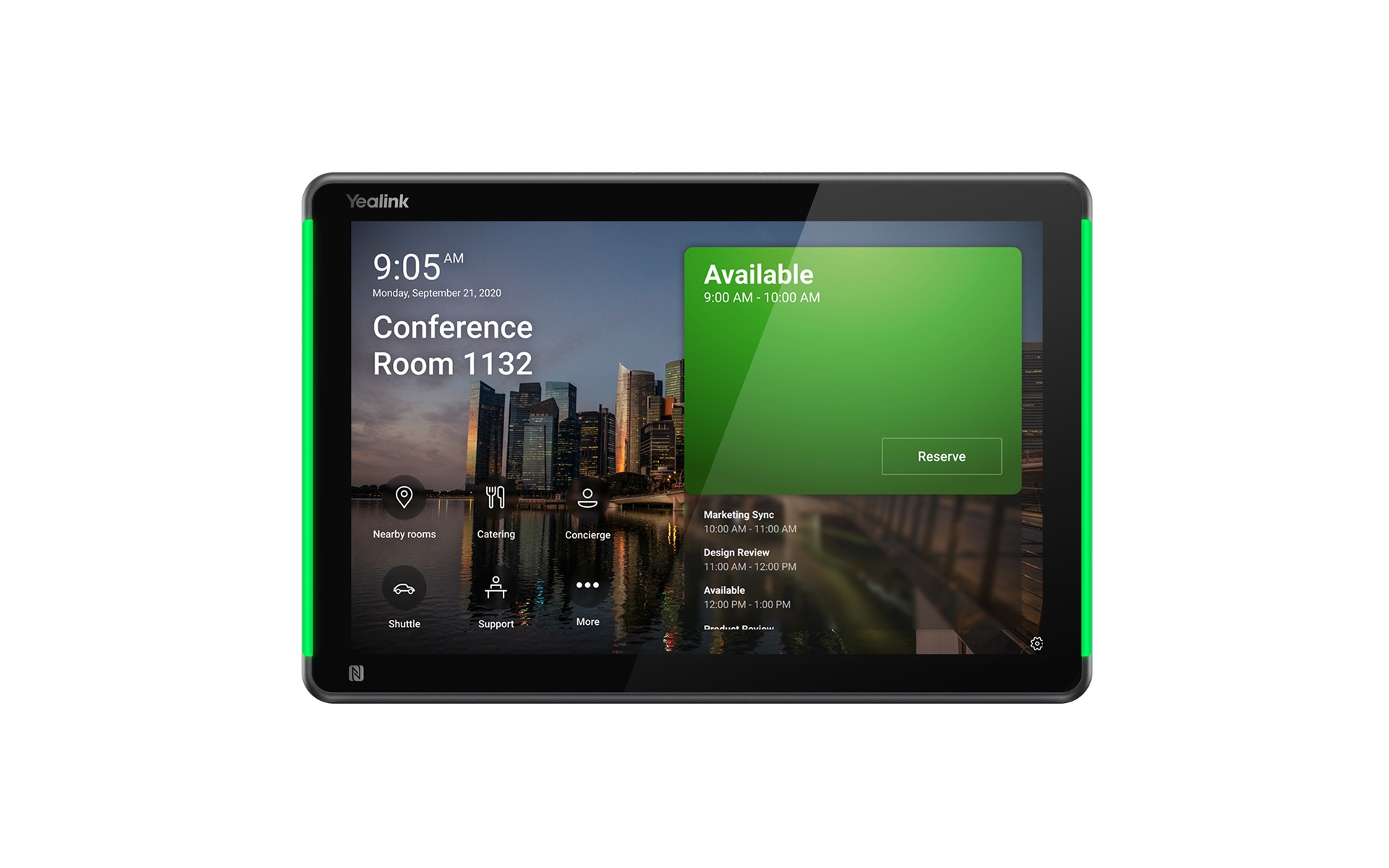 Yealink RoomPanel Plus E2 10.1-inch Touchscreen Meeting Room Scheduler with Android 13, Full-RGB LED, NFC/RFID & PoE - Black