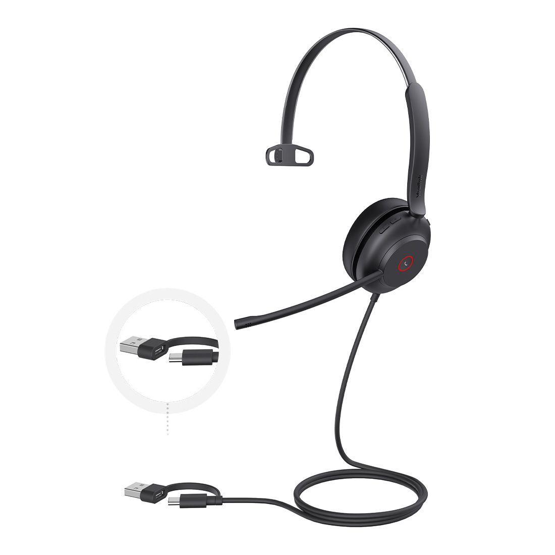 Yealink UH37 Mono USB Wired Headset with Dual Noise Cancelling Mics, 35mm Speaker, Busylight, Leather Ear Cushion - Microsoft Teams Certified