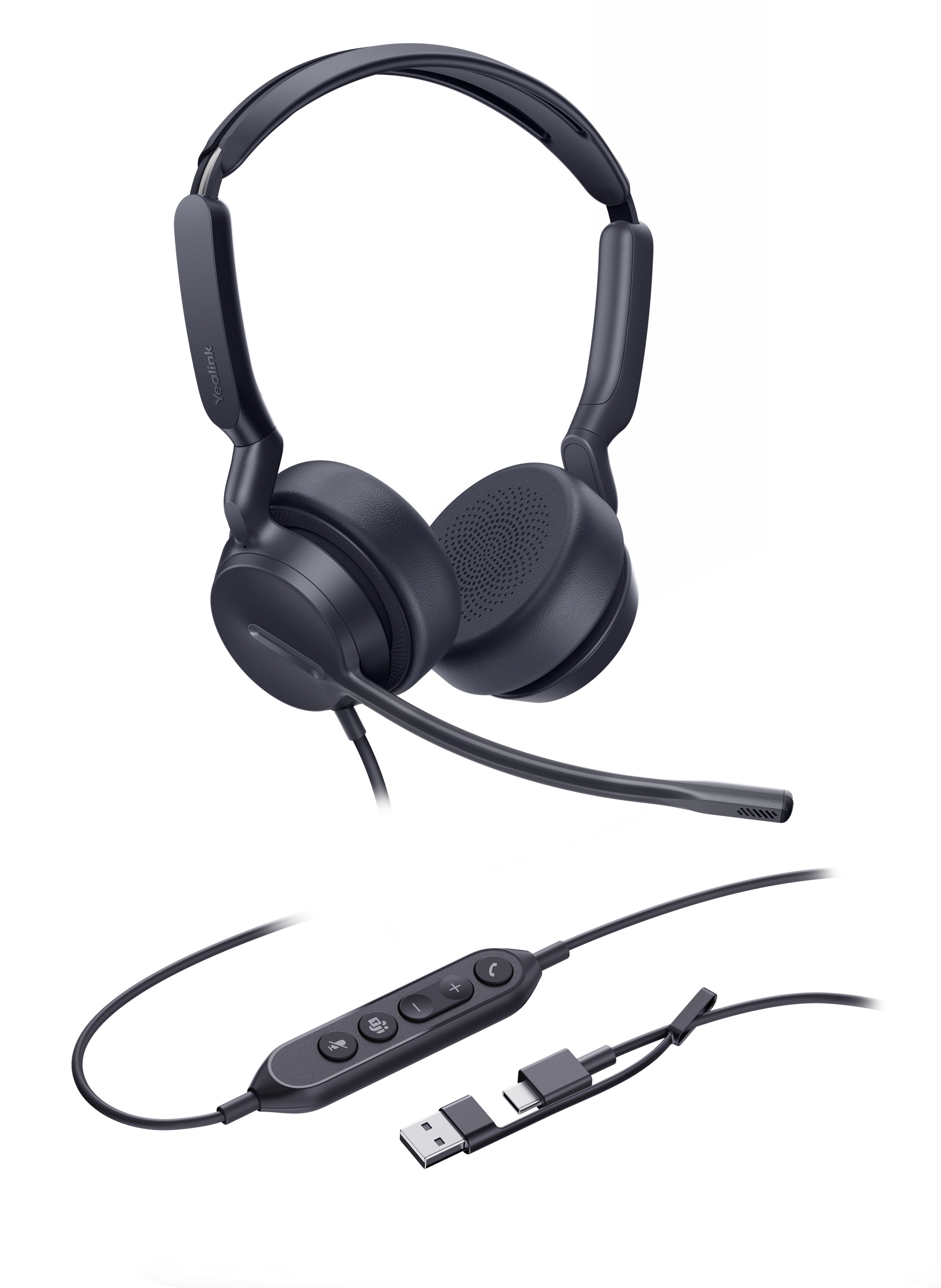 Yealink UH42 Dual Teams USB-C/A Wired Headset with Noise-Canceling Mic, Leather Ear Cushions, and Microsoft Teams Controller