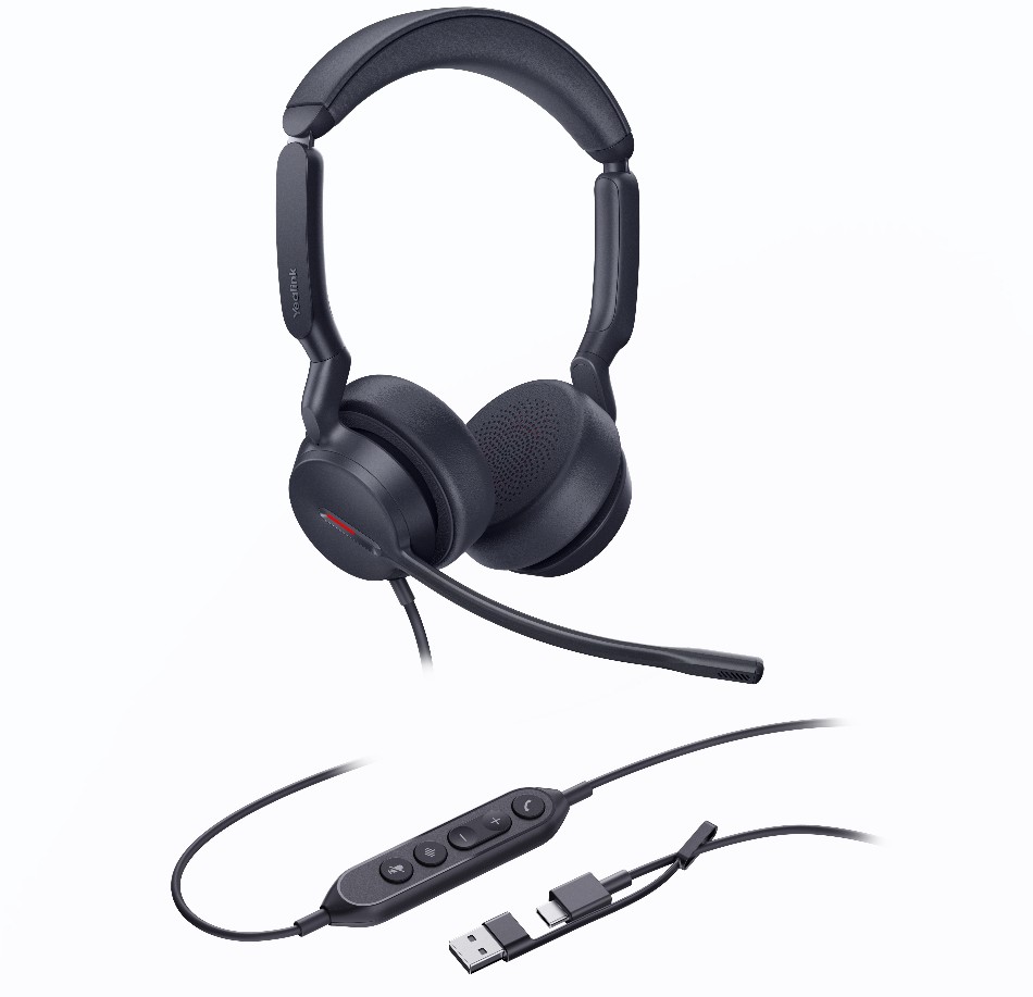 Yealink UH44 Dual UC USB-C/A Wired Headset with Dual Noise-Canceling Microphones, 35mm Speakers, Busylight & Leather Ear Cushions